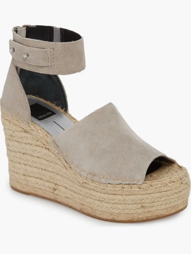 Dolce Vita Straw Light Gray Suede Espadrille Platform Wedge Sandals, Sz 7.5